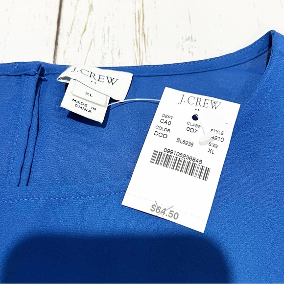 J. Crew NWT Royal Blue Botton Long Sleeve Key Hole Back Blouse Women’s Size XL - Picture 2 of 5